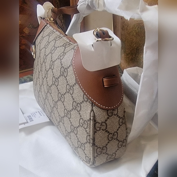 NWT Gucci GG Emblem Monogram Canvas Leather Trim Small Shoulder Bag 2 Straps - Picture 8 of 15